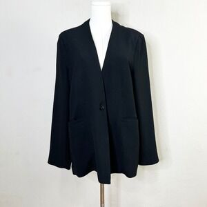 Spanx Classic Black Crepe Blazer Black Single Button Collarless Size Medium